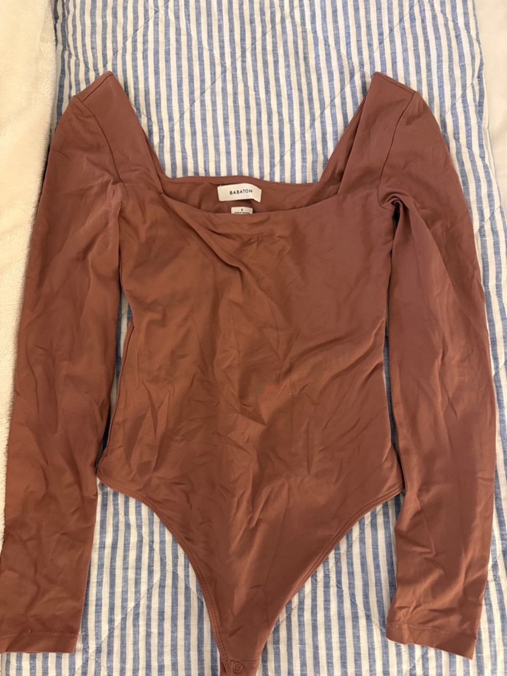 Babaton Long Sleeve One-Piece Bodysuit in Brown-Rust